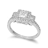 Princess Cut Cubic Zirconia Mystere Three Stone Ring Sterling Silver Size 7