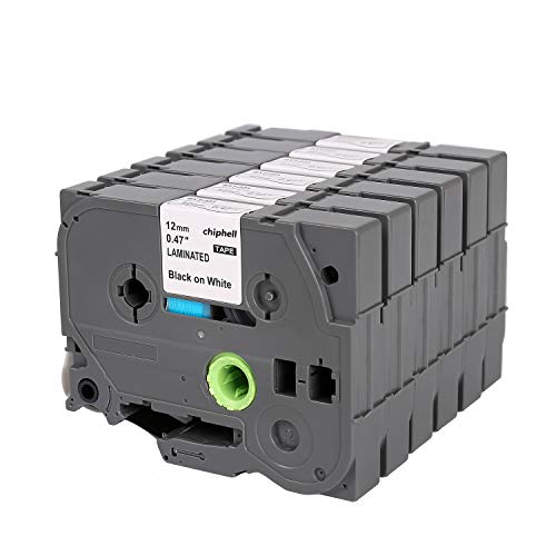 Chiphell 6-Pack Label Maker Tape Compatible with Brother Labelers PTD210 PTD400 PTD600 PTH110 and Others Use P Touch Label Tape TZ231 TZe231, 12mm (1/2 Inch) x 8m (26.2 ft) Laminated, Black on White