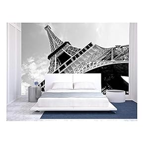 Detailed Bottom View of Eiffel Tower, Paris, Black and White Image - Removable Wall Mural | Self-Adhesive Large Wallpaper - 66x96 inches