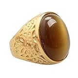 OAKKY Jewelry Men's Vintage Stainless Steel Gemstone Rings, Gold