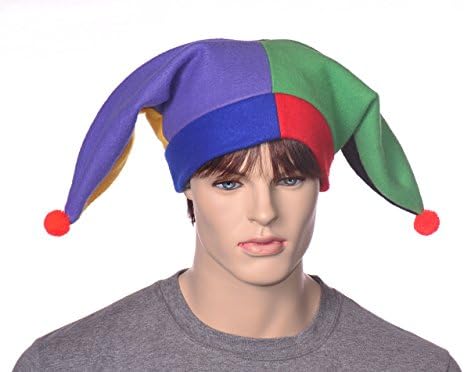 Multi-color Patchwork Jester Hat Two Pointed Fleece Harlequin Cap