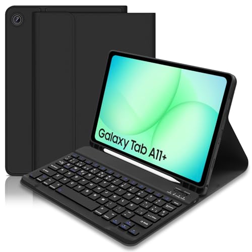 Lielax Case with Spanish Keyboard Ñ for Samsung Galaxy Tab A11+/A9+ 11 Inch. Detachable Magnetic Bluetooth Keyboard for Galaxy Tab A11 Plus 2025/A9 Plus 2023, Black