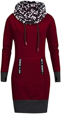 SMILEQ Dress Plus Size Casual Skirt Women Long Sleeve Letter Print Collar Hooded Shirt Dress