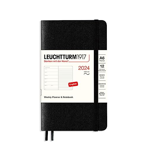 LEUCHTTURM1917 367804 agenda e taccuino settimanale Copertina morbida Pocket (A6) 2024, 12 mesi, Nero, Inglese