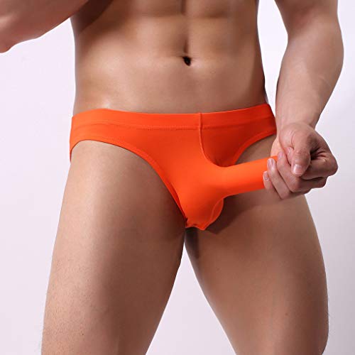 Mens Elastic Thong Sexy Elephant Bulge Pouch T Back Lingerie Erotic Underwear (Freesize, Red) (Orange -1, XXL)