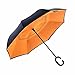 NewSight Reverse/Inverted Double-Layer Waterproof Straight Umbrella, Self-Standing & C-Shape Handle & Carrying Bag for Free Hands, Inside-Out Folding for Car Use (Orange)