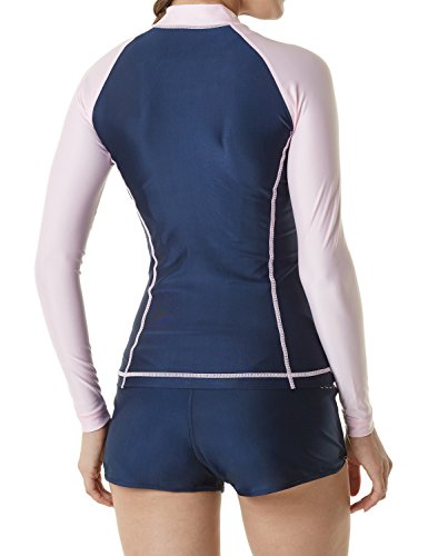 Tesla TM-FSZ01-NVP_Small Women's UPF 50+ Zip Front Long Sleeve Top Rashguard Swimsuit FSZ01