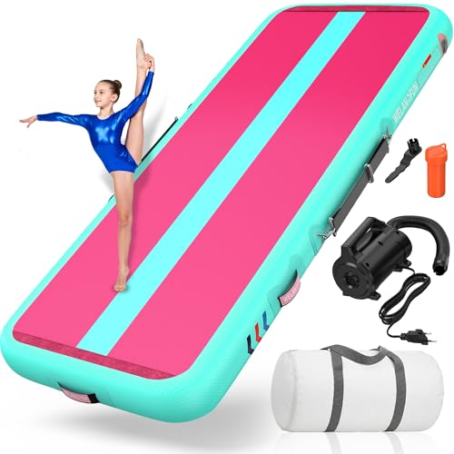WELANDFUN Air Matte Track Turnmatte Aufblasbar 15 / 20cm mit Luftpumpe, 3/4 / 5 / 6m Gymnastikmatte Tumbling Matten, Trainingsmatte für Yoga/Zuhause/T
