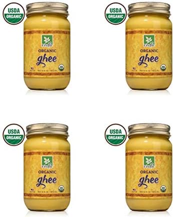 Veda Ghee - Certified Organic Pasture Raised Clarified Cultured Butter - Pure, Healthy Milk Fat that is Excellent in Coffee, as Cooking Oil, or for Diets Like Paleo and Whole 30 (16oz) (4 pack)