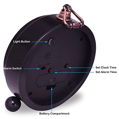 Königswerk Vintage Analog Alarm Clock, 5.25 inch Small Silent Desk Clock with Night Light, Battery Operated for Table, Bedroom, Bedside, Living Room, Room Decor (Classic)