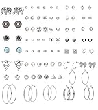 Fiasaso 45 Pairs Assorted Multiple Stud Earrings for Women Girls Big Hoop Earring Set Boho Jewelry