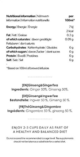 Nutra Tea Ginseng & Ginger - fördert Verdauung & Leistungsfähigkeit, Ingwertee trägt zur Aufrechterhaltung des Immunsystem bei, 20 wiederverwendbare Teebeutel, Kräutertee mit Ingwer & Ginseng – Bild 5