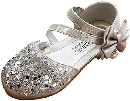 Zerototens Girls Shoes,Children Princess Glitter Sandals Soft Low-Heeled Bowknot Pearl Bling Princess Sandals Casual Flat Shoes 1-7 Years Old Toddler Walking Shoes