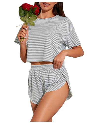 OYOANGLE Sexy Pajama Set for Women Side Split Shorts Cute Pajamas Nightwear at Amazon