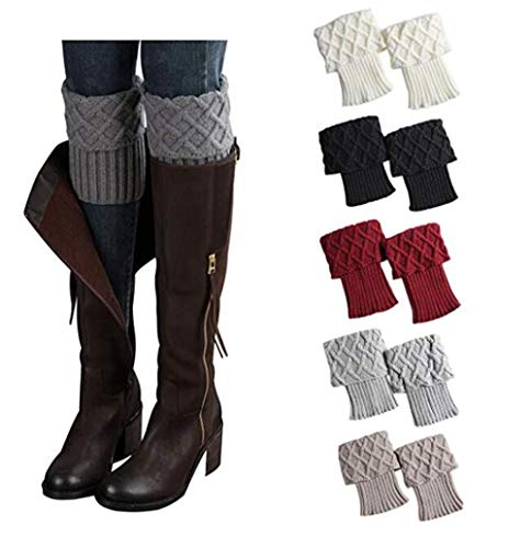 Jiuhexu 5 Pairs Women Winter Warm Crochet Knitted Boot Cuff Socks Short Leg Warmers (5 Pair-D)