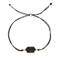 helegeSONG Girl Gift Fashion Women Multicolor Faux Quartz Cluster Hexagonal Pendant Braided Bracelet - Black