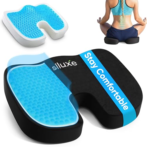 Siluxe Premium Gel-Infused Memory Foam Coccyx Seat Cushion – Orthopedic Tailbone & Sciatica Pain Relief Pillow for Office Chair, Car, Home & Wheelchair – Pressure Relief Chair Pad (Black)