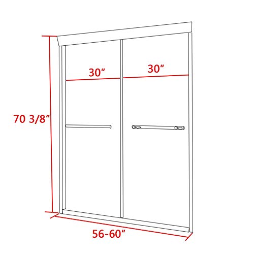 Framed Sliding Shower Door - Albrillo 60" x 70" Tub Door, 1/4" Clear Glass, 2 Bathtub Sliding Doors with 2 Handle Bars
