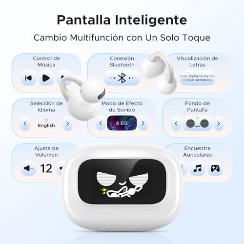 UGREEN Audífonos Inalámbricos Bluetooth 5.4 Oído Abierto con Pantalla Inteligente Táctil, Open-Ear 12 Funciones con Toque, 12 mm Diafragma, 110 ms Latencia Baja, Compatible con iPhone, Huawei, Xiaomi