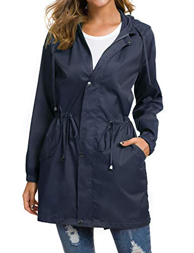 Besshopie Womens Lightweight Hooded Waterproof Active Outdoor Rain Jacket Navy Blue - Thumbnail 4