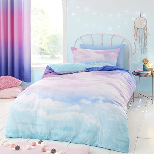 Catherine Lansfield Ombre Rainbow Clouds omkeerbare tweepersoons dekbedovertrek set met kussenslopen pastel