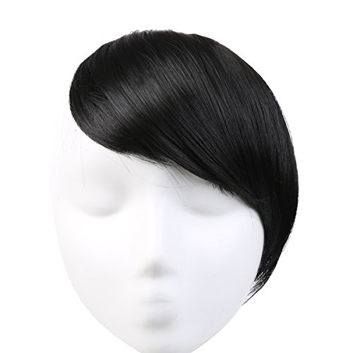 SARLA Synthetic Hairpieces False Bangs Clip-In Bangs Side Swept Bangs Extension B2 (2# Natural Black)
