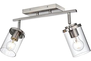 BONLICHT 2 Light Track Lighting Kit Bathroom Vanity Light Fixture Brushed Nickel Wall Sconce Contemporary Flexible Ceiling Spotlight with Clear Glass Shade for Living Room Bedroom Cabinet Gallery Bar