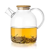 Tealyra - Glass Kettle 60-ounce - Stove-top Safe - Heat Resistant Borosilicate - Pitcher - Carafe - Teapot - No-Dripping - Great For Tea Juice Water - Hot and Iced - Bamboo Lid - Filter Spout - 1800ml