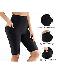 Bañador largo para dama, pantalones cortos de cintura alta con control de abdomen, bolsillos laterales inferiores, braguitas interiores
