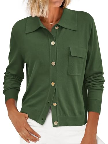 PRETTYGARDEN Women's 2025 Fall Long Sleeve Knitted Button Down Shirts Lightweight Cardigan for Women Dressy Casual Tops