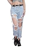Wink Gal Women Coachella Destroyed Boyfriend Jeans Ripped Washed Denim Trousers
