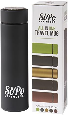 Premium Tea Infuser Thermos Bottle By SoPo Stainless (Black)