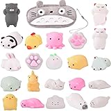 Mochi Squishy Toys-22Pcs Pack Kawaii Animal Squichies Toys Panda Squishys Kawaii Squishys Cat Stress Reliever Toys FREE Kawaii Cat Carrying Bag Fun Birthday Present Party Favor
