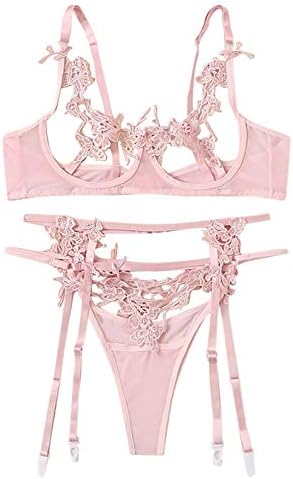 レディース セクシーベビードール Bobgojp セクシー ブラ ショーツ ガーターベルト 誘惑 セット 透け透け レース刺繍 紐tショーツ付き 部屋着 勝負下着 インナー下着 セクシーな後ろ開き バレンタインデープレゼント