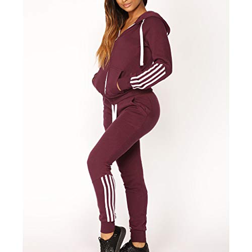 image for Dasuy Fashion Women Casual Tracksuit Set Ladies Hooded Stripe Zipper L