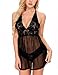 Ababoon Womens Babydoll Lingerie Set Plus Size, Black, Large
