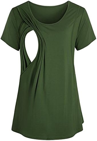 HIRIRI Women Maternity Nursing Breastfeeding Pregnant Short Sleeve Solid Shirt Top Blouse