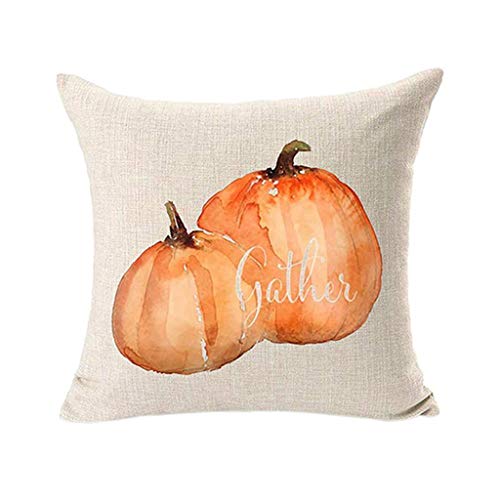 Winsummer Set of 4 Autumn Thanksgiving Pillow Covers Fall Pumpkin Harvest Decorative Pillowcases Halloween Pillow Case Cotton Linen Farmhouse Decor Throw Cushion Covers for Car Sofa Bed Couch