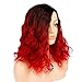 Short Curly Bob Wig Ombre Red Synthetic Wigs Shoulder Length Red Wavy Wig for Women Cosplay Daily Party Wigs 14 inch (1b/ Red,Side Part)