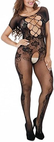 YINTAO Womens Sexy Bodysuits Crotchless Bodystocking Lace Floral Sheer Mesh Lingerie