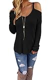 Dokotoo Womens Oversized Cold Open Shoulder Long Sleeve V Neck Loose Knitted Sweater Under 20 Pulover Top Blouse X-Large Black