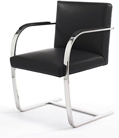 Brunston Leather Cantilever Chair With Flat Steel Frame - Black Leather