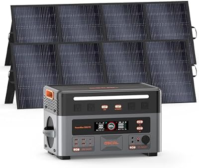 OSCAL PowerMax 3600PE Station d'Énergie Portable avec Panneaux Solaires 400W*2, Puissance de Sortie 3600W, Batterie LFP 2016 Wh, Application, UPS, Panne de Courant, Camping, Camping-car, Urgences