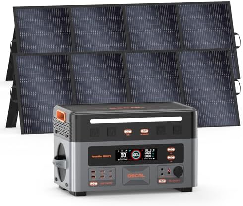 OSCAL PowerMax 3600PE Station d'Énergie Portable avec Panneaux Solaires 400W*2, Puissance de Sortie 3600W, Batterie LFP 2016 Wh, Application, UPS, Panne de Courant, Camping, Camping-car, Urgences