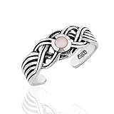 925 Sterling Silver Pink Shell Woven Celtic Knot Toe Ring