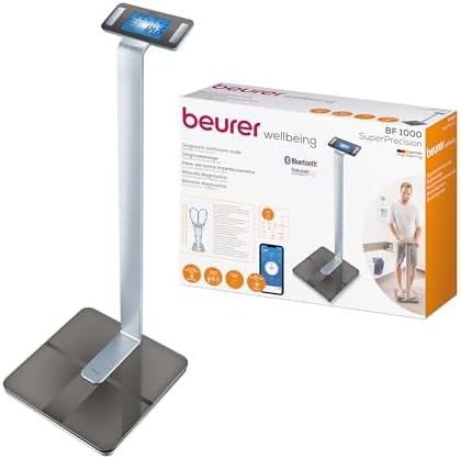 Balança de diagnóstico beurer bf 1000 superprecision, para análise de corpo inteiro com aplicativo, medição do percentual de gordura visceral, exibição separada de cada parte do corpo