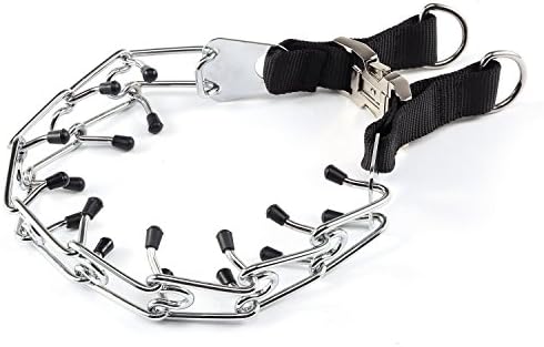 PetAZ Dog Pinch Collar Training Metal Gear Pets Prong Collar, with Quick Release Snap Buckle and Rubber Tips, Easy-On Training Adjustable Dog Collar for Medium Large Dogs (23 inches)
