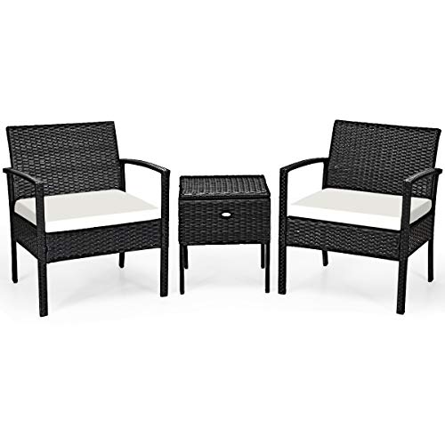 Tangkula 3 Piece Patio Conversation Set, Outdoor Wicker Rattan