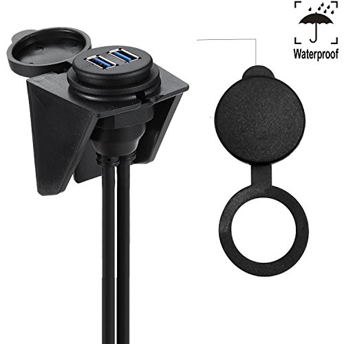 USB 3.0 Mount Cable - Powerbeast Dual USB 3.0 Extension USB Mount,Dash Mount,Flush Mount,Panel Mount Cable For Car Boat Motorcycle and Motorized DVD Receiver (1 Meter 3.3ft)