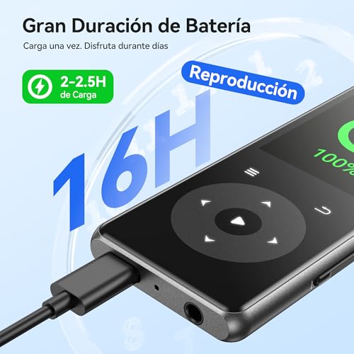 AGPTEK Reproductor MP3 Bluetooth 5.4, 1.8" Reproductor MP3 Metal Portátil, Altavoz Integrado y Radio FM, MP3 de Niños Botones Táctiles, Sin Memoria Interna, Externo hasta 128GB (0 GB)
